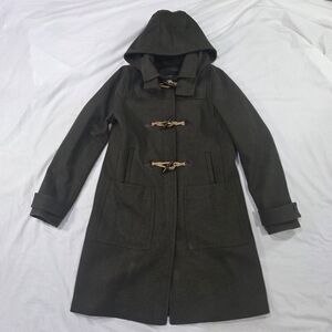 J. Crew Carmignano Melton Wool Blend Olive Green Hooded Duffle/Toggle Coat 4